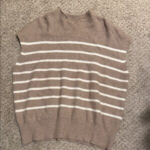 Women's Taupe and White Striped Knit Sweater Vest